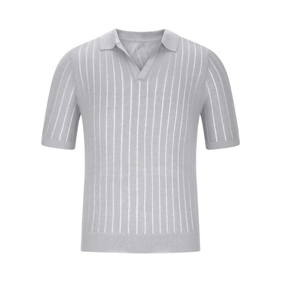 XuJwPNcy Men's T-Shirts Casual Knit Short Sleeve Collared V Neck Solid Color Knitted Pullover Tees Fashion Summer Beach Tshirts