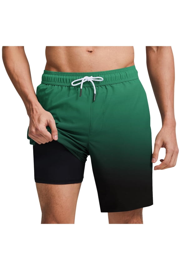 Mens 2 in 1 Running Shorts Gradient Color Athletic Shorts with Liner Workout Shorts with Pockets for Men