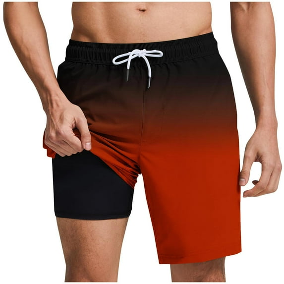 XuJwPNcy Mens 2 in 1 Running Shorts Gradient Color Athletic Shorts with Liner Workout Shorts with Pockets for Men