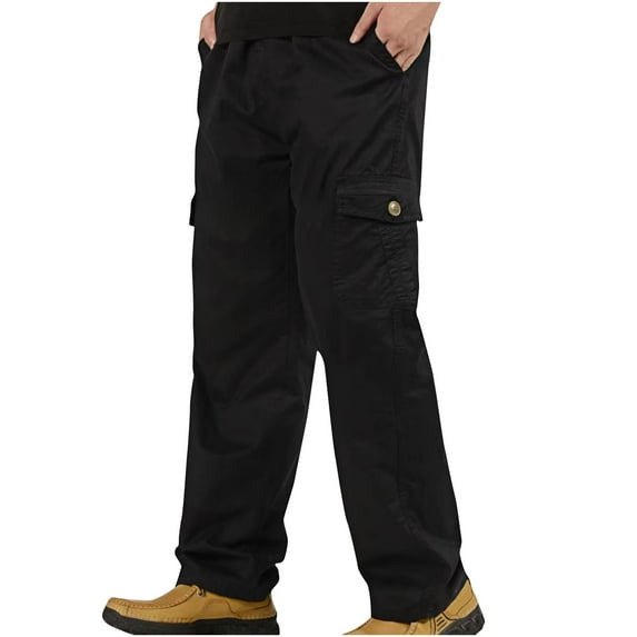XuJwPNcy Mens Cargo Pants with Multi Pockets Big and Talls Cotton Elastic Waist Sports Trousers Joggers Hiking Trousers