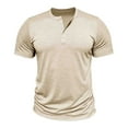 thumbnail image 1 of XuJwPNcy Mens Henley Shirts Solid Color Slim Short Sleeve Summer Basic T Shirts Button Vintage Lightweight Tee Tops, 1 of 3