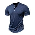 thumbnail image 1 of XuJwPNcy Mens Henley Shirts Solid Color Slim Short Sleeve Summer Basic T Shirts Button Vintage Lightweight Tee Tops, 1 of 3