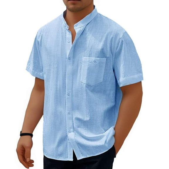 XuJwPNcy Mens Summer Button down Shirts Short Sleeve Vintage Beach Shirts with Pocket Cotton Linen Vacation Shirts