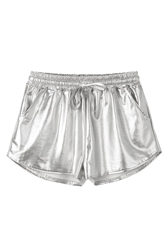 Metallic Shorts for Women Summer Sparkly Hot Drawstring Shorts Elastic Waist with Drawsting Short Pants