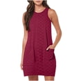 thumbnail image 1 of Yuzhih Mini Dresses for Women 2024 Sleeveless Round Neck Tank Dress Loose Hollow out Sundresses with Pockets, 1 of 7