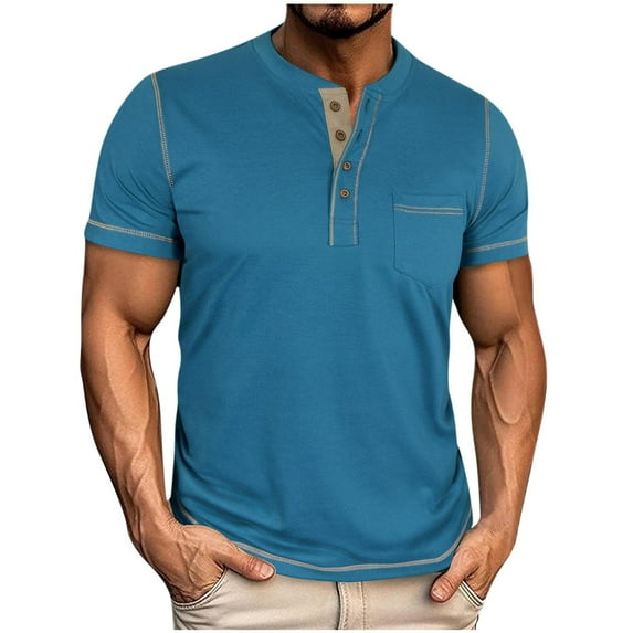 XuJwPNcy Muscle Slim Henley Shirts for Men Workout Athletic Shirt Tees with Button Crewneck T-Shirt with Pocket Gym Shirts