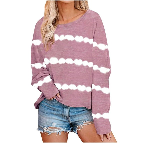 XuJwPNcy Oversized Long Sleeve Tops for Women Round Neck Printed Fall Clothes Fashion Baggy Pullover Tops