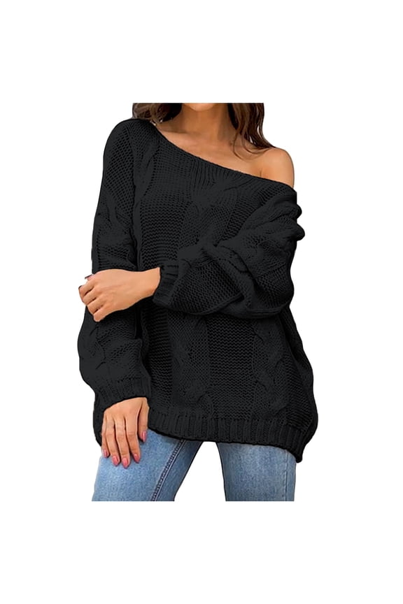 Oversized Sweaters for Women Cold Shoulder Long Sleeve Fashion Solid Loose Pullover Sweater Knit Tops