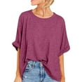 thumbnail image 1 of Yuzhih Oversized Tshirts for Women Short Sleeve Tops Summer Crew Neck Loose Casual Tee Solid Color T-Shirt Basic Blouse, 1 of 7