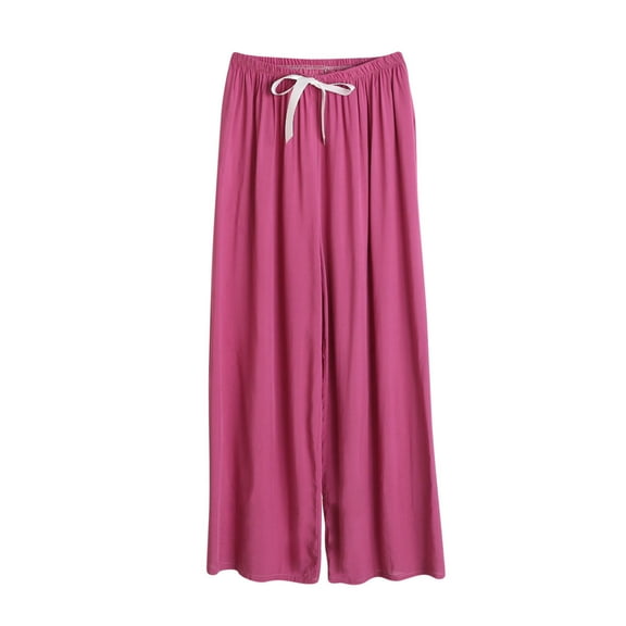 XuJwPNcy Pajama Pants Women Solid Color Comfy Stretch Drawstring Wide Leg Lounge Casual Pants Pjs Bottoms锛圥urple,Medium)