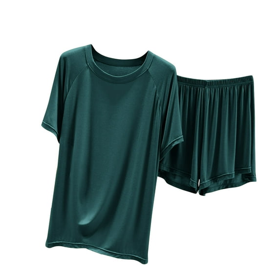 XuJwPNcy Pajama Set for Women Summer Short Sleeve Round Neck Top with Shorts Sleepwear 2 Piece Lounge Set