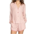 thumbnail image 1 of XuJwPNcy Pajama Set for Women Cotton Striped Lounge Sets Long Sleeve Button down Shirts and Shorts Matching Sleepwear, 1 of 4