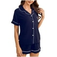 thumbnail image 1 of Yuzhih Pajama Set for Women Lapel V Neck Button down Sleepwear Shorts Lounge 2 Piece Outfits Soft Loungewear, 1 of 7