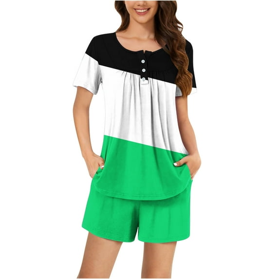 XuJwPNcy Pajama Set for Women Short Sleeve Tunic Top and Shorts Lounge Sets Ladies Pjs Sets with Pockets