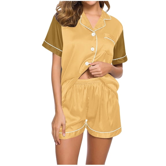 Yuzhih Pajama Sets for Women Collared V Neck Button down Shirts and Shorts 2024 Pjs Outfits Matching Sets Clothing