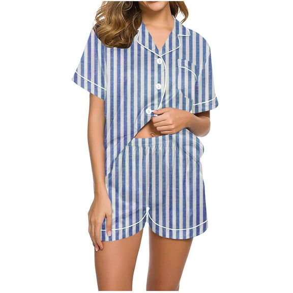 XuJwPNcy Pajama Sets for Women Collared V Neck Button down Shirts and Shorts Pjs Outfits Matching Sets Clothing