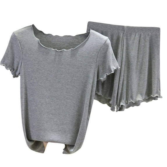 Yuzhih Pajama Sets for Women Round Neck Short Sleeve Soft Comfy Tops with Stretchy Shorts Pjs Loungewear Outfits