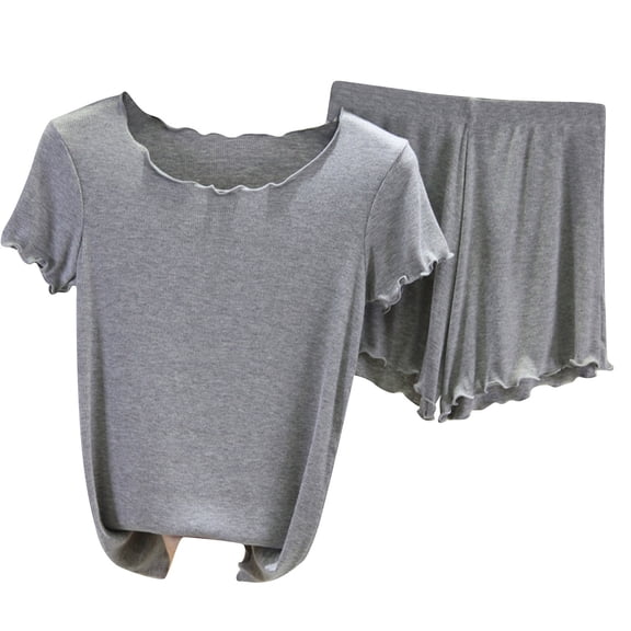 XuJwPNcy Pajama Sets for Women Round Neck Short Sleeve Soft Comfy Tops with Stretchy Shorts Pjs Loungewear Outfits