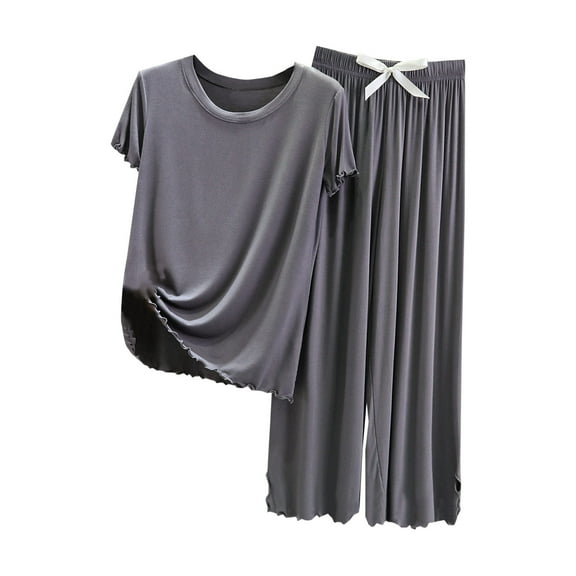 XuJwPNcy Pajama Sets for Women Round Neck Short Sleeve Tops with Long Pants Pjs Loungewear Outfits