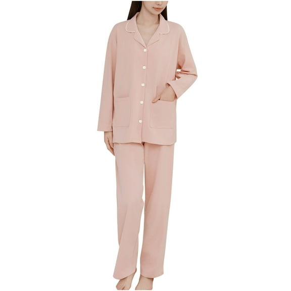 XuJwPNcy Pajama Sets for Women Two Piece Sleepwear Casual Lapel Long Sleeve Top and Pants Button Loungewear Sets with Pockets
