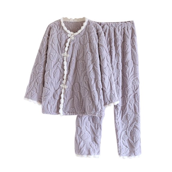 XuJwPNcy Pajamas Set for Women Fleece Lined Warm Comfy Pjs Sets Long Sleeve Top with Pants Fashion Loungewear