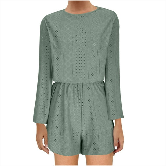 Yuzhih Pajamas Set for Women Long Sleeve Pullover Shirt and Wide Leg Shorts Matching 2 Piece Outfits Loungewear