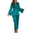thumbnail image 1 of XuJwPNcy Pajamas for Women 2 Piece Pajama Sets Soft Long Sleeve Bathrobe V Neck Sleepwear Pant Pjs Loungewear, 1 of 4
