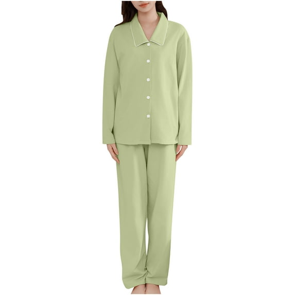 Yuzhih Pajamas for Women Set Comfy Sleepwear Long Sleeve Lapel V Neck Tops and Pants Sets Button Loungewear Sets
