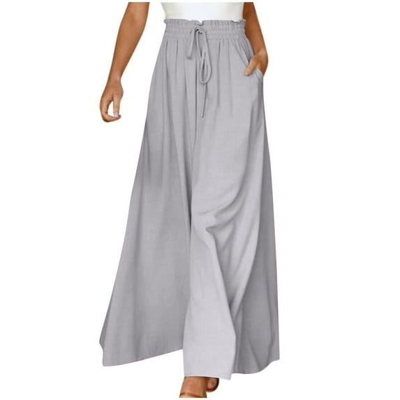 Yuzhih Palazzo Pants for Women Casual High Waist Wide Leg Pants Summer Solid Lounge Beach Trousers with Pocket