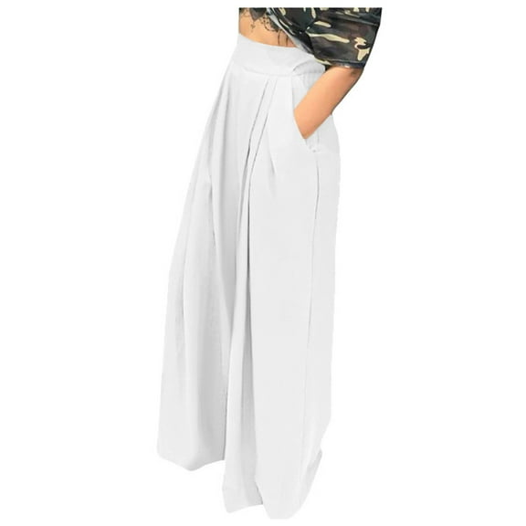 Yuzhih Palazzo Pants for Women Comfy Wide Leg Flowy Pants with Pockets Pleated Vacation Lounge Trousers