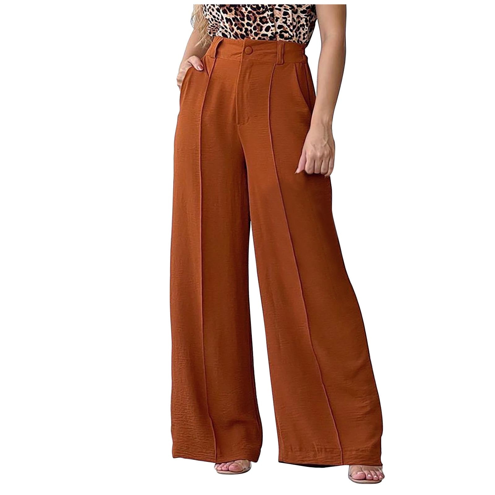 Womens Casual Wide Leg Pants High Waisted Button Down Straight Long Trousers Palazzo Pants