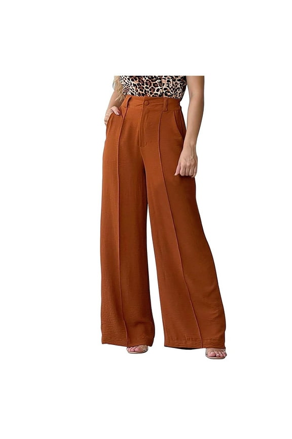 Palazzo Pants for Women Fashion Solid High Rise Trousers with Button Straight Wide Leg Lounge Pants
