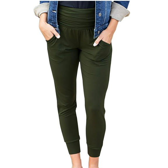 XuJwPNcy Pants for Women High Waisted Athletic Workout Yoga Pants with Pockets Cinch Bottom Lounge Cropped Trousers