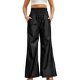 thumbnail image 1 of Yuzhih Pants for Women Smocked Elastic High Waist Wide Leg Trousers Vintage Streetwear Pants with Pockets, 1 of 6