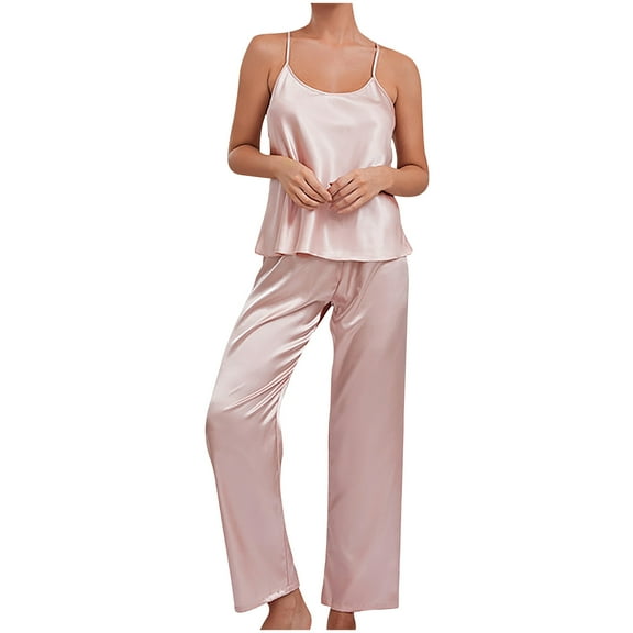 XuJwPNcy Pjs Sets for Women Spaghetti Strap Crop Top with Wide Leg Pants Casual Loose Pajama Sets Loungewear