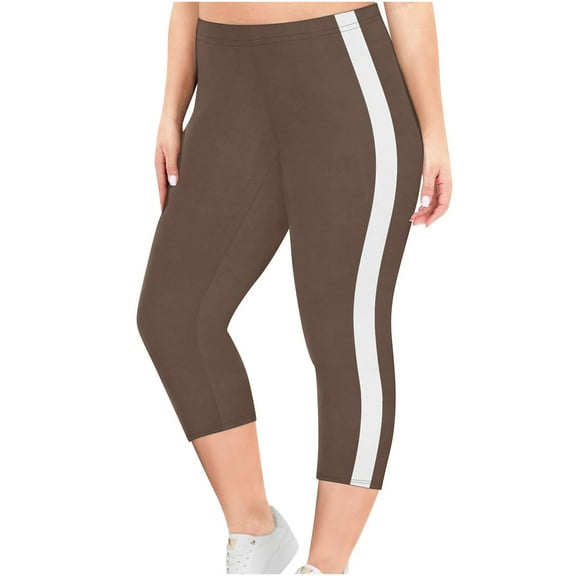XuJwPNcy Plus Size Capris Leggings for Women Striped High Waist Workout Pants Summer Soft Stretch Yoga Leggings