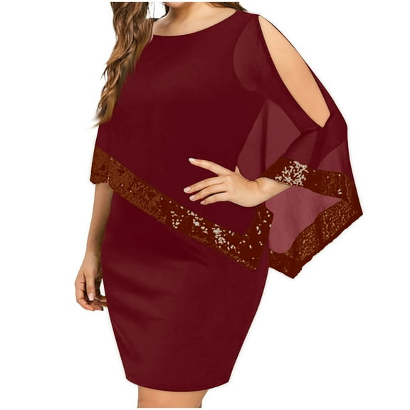 XuJwPNcy Plus Size Dresses for Curvy Women Sleeveless Crewneck Asymmetrical Dress Cold Shoulder Sequin Wedding Guest Dress
