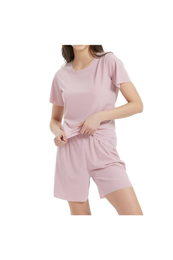 Plus Size Pajama Sets for Womens Loose Solid Short Sleeve Top with Shorts 2 Piece Pjs Outfits