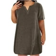 thumbnail image 1 of cfhntfmh Plus Size Summer Dresses Short Sleeve Plain T-Shirt Dress Casual V Neck Mini Dress with Pockets, 1 of 5