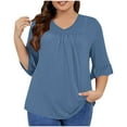 thumbnail image 1 of XuJwPNcy Plus Size Tops for Women Fashion 3/4 Ruffle Sleeve Shirts Casual V Neck Summer Pleated Flowy Tees, 1 of 5