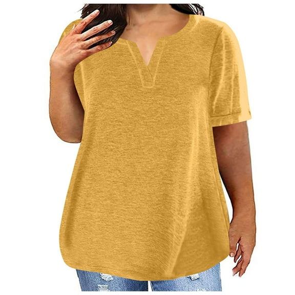 XuJwPNcy Plus Size V Neck T Shirts for Women Short Sleeve Round Neck Baggy Tops Casual Summer Loose Tees