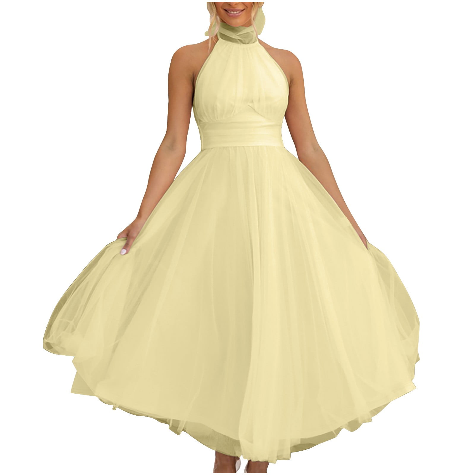 flowy prom dresses 2024 Xujwpncy Sleeveless A-Line Tulle Maxi Dresses Tie Back Backless Cocktail Party Dress, Women's, Size: Medium 