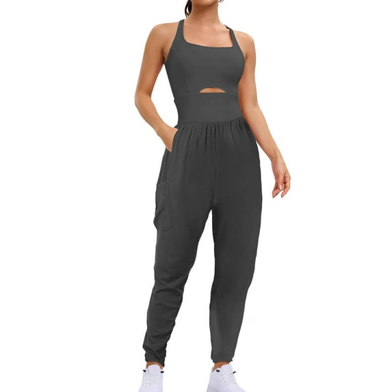 XuJwPNcy Rompers for Women Workout Hiking Jumpsuit Running Outfit Gym Overall Jumpsuits with Pockets