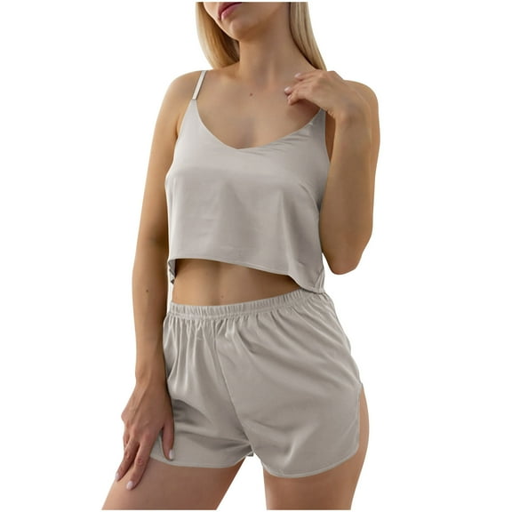 XuJwPNcy Satin Pajama Sets for Women Lightweight Nightwear Strap Sleeveless Crop Cami Top and Shorts 2 Piece Pj Set Sleepwear