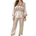 thumbnail image 1 of Yuzhih Satin Pajamas Set Women's Long Sleeve Sleepwear Belted Loungewear and Pants 2 Piece Silk Pjs Outfits, 1 of 4