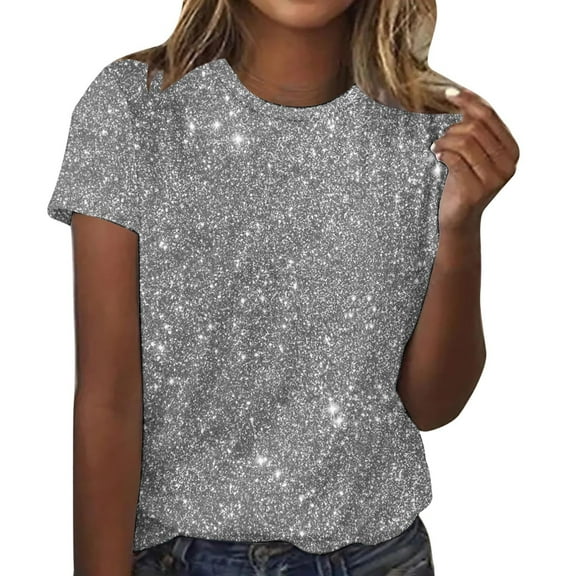 XuJwPNcy Sequin Tops for Women Short Sleeves Sparkle Party Top Shiny Blouses Outfits Glitter for Clubwear