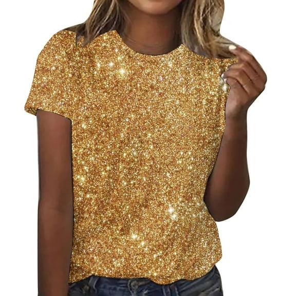 XuJwPNcy Sequin Tops for Women Short Sleeves Sparkle Party Top Shiny Blouses Outfits Glitter for Clubwear