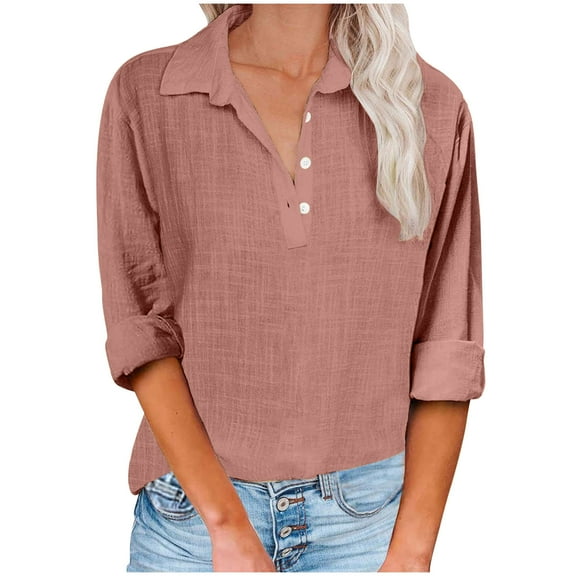 XuJwPNcy Shirts for Women Button up Collared V Neck Long Sleeve Tops Trendy Blouses Casual Loose Tunic Tops