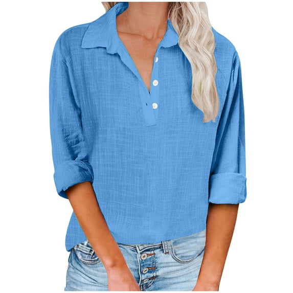 XuJwPNcy Shirts for Women Button up Collared V Neck Long Sleeve Tops Trendy Blouses Casual Loose Tunic Tops