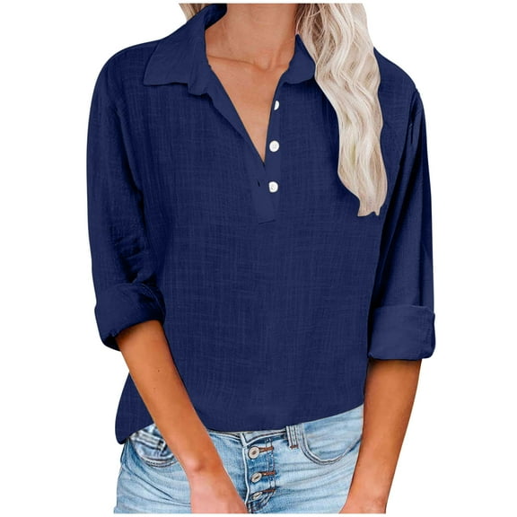 XuJwPNcy Shirts for Women Button up Collared V Neck Long Sleeve Tops Trendy Blouses Casual Loose Tunic Tops